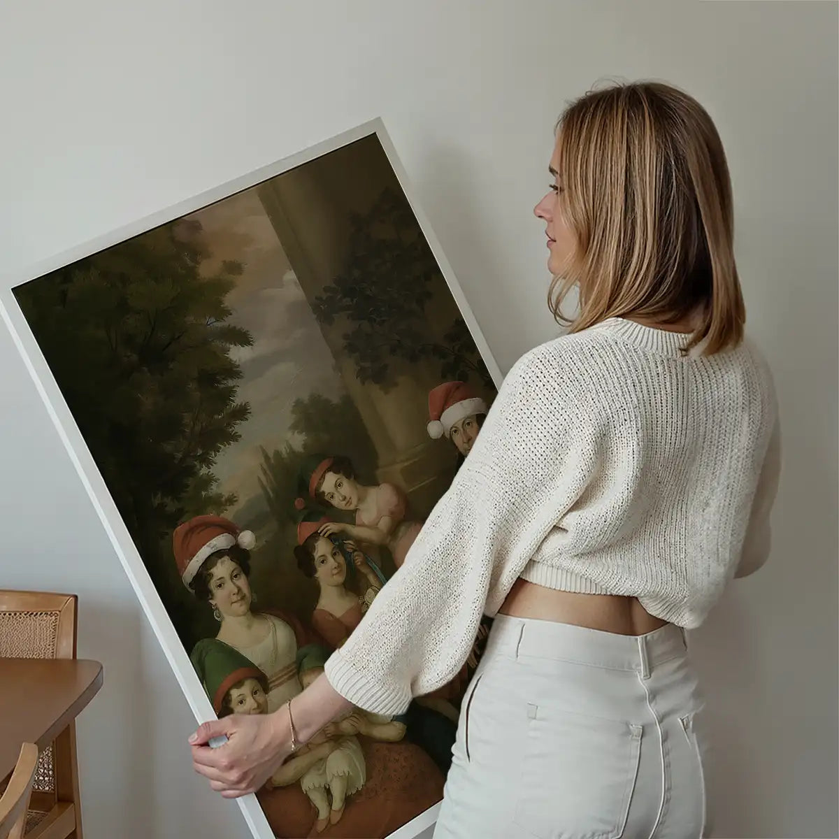Old Painting of a Family in Christmas Hats Print