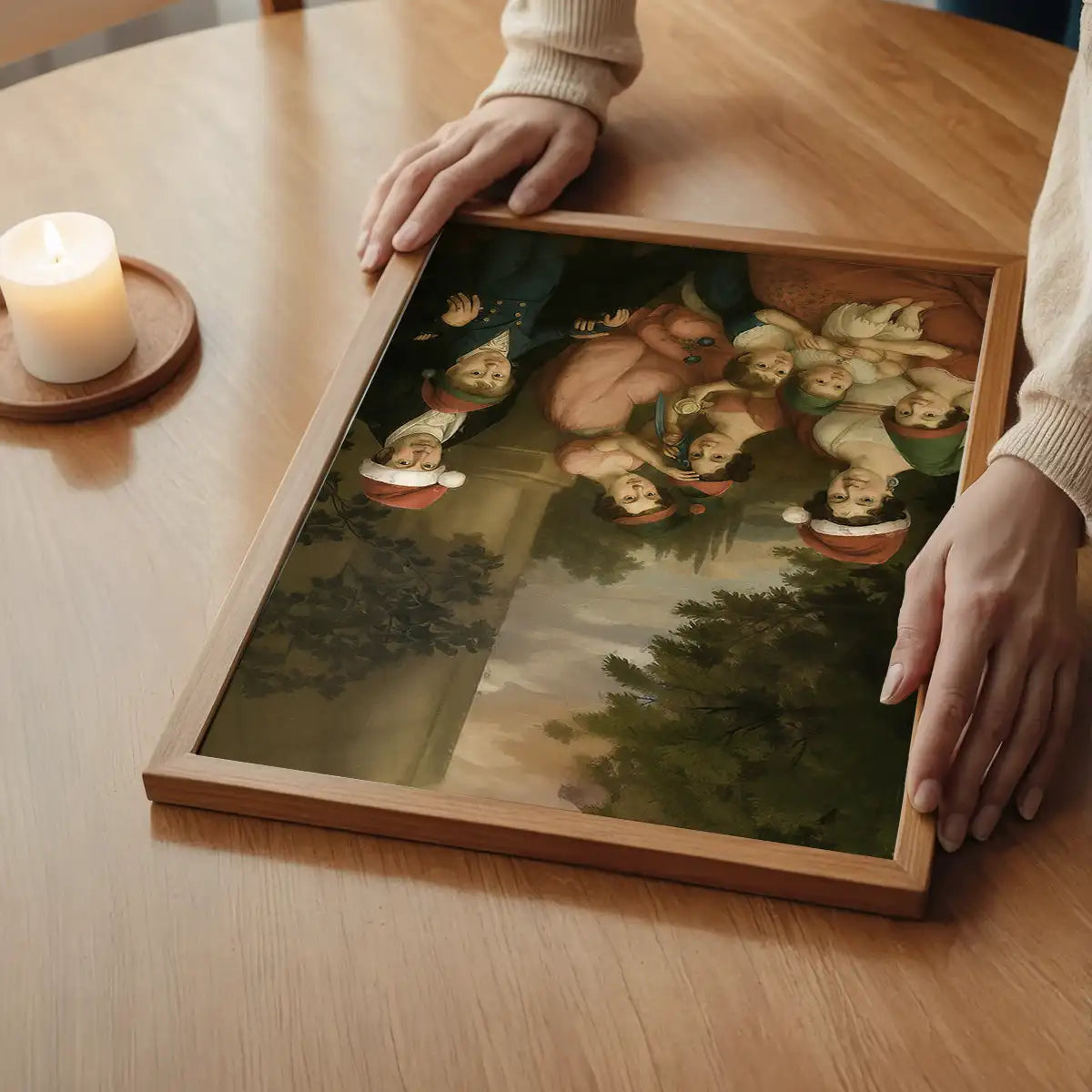 Old Painting of a Family in Christmas Hats Print
