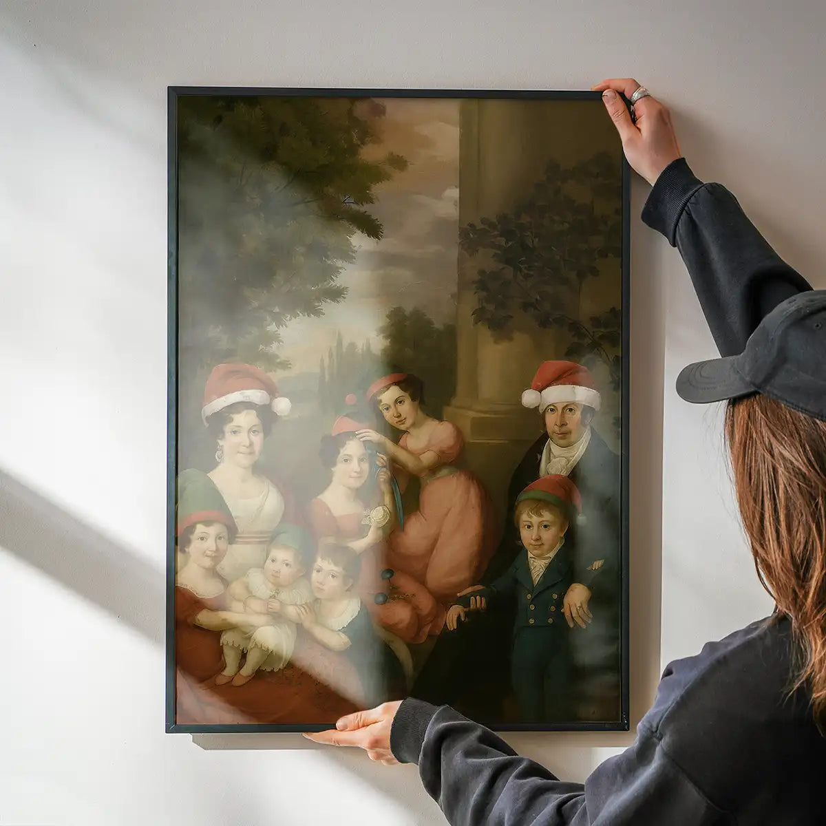 Old Painting of a Family in Christmas Hats Print