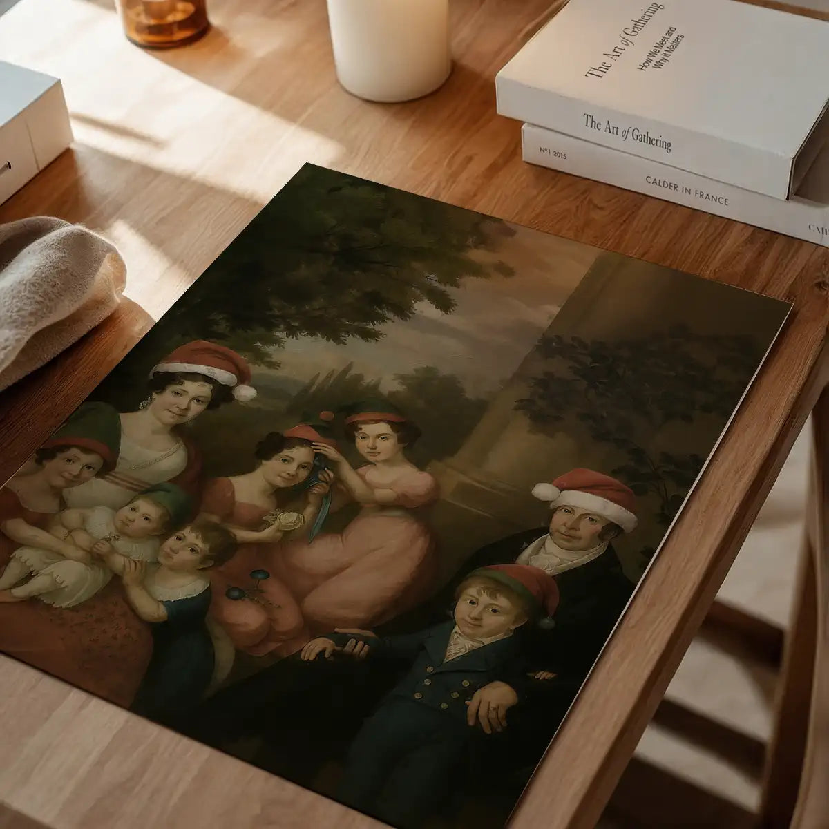 Old Painting of a Family in Christmas Hats Print