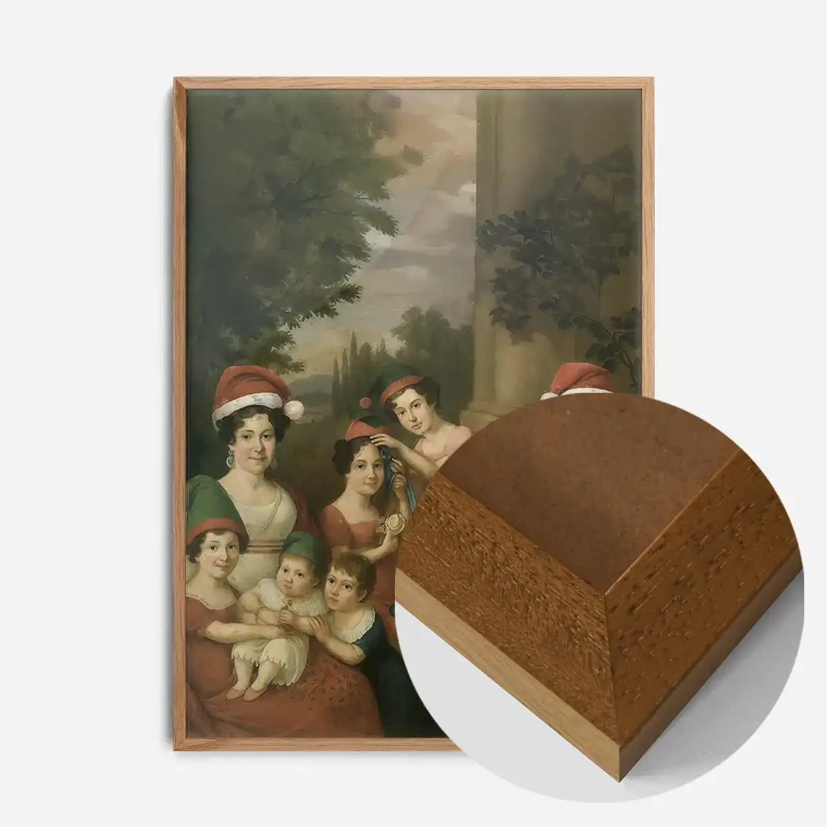 Old Painting of a Family in Christmas Hats Print