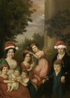 Old Painting of a Family in Christmas Hats Print