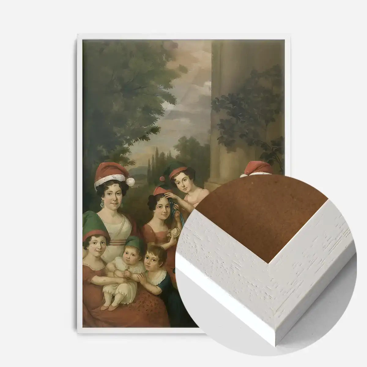 Old Painting of a Family in Christmas Hats Print