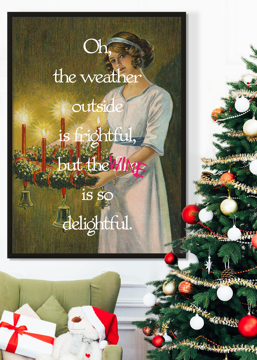 The Wine is Delightful Christmas Altered Art Print