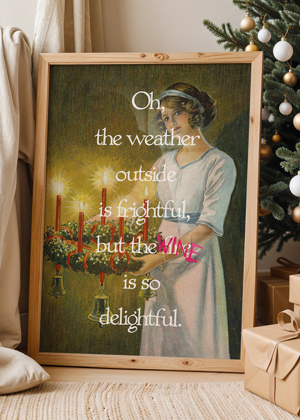 The Wine is Delightful Christmas Altered Art Print