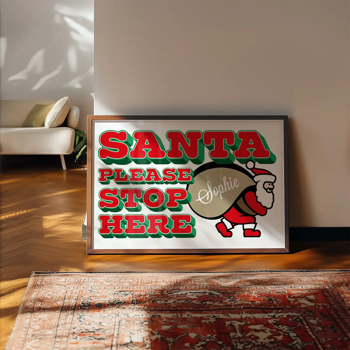 Santa Please Stop Here Custom Sack Print