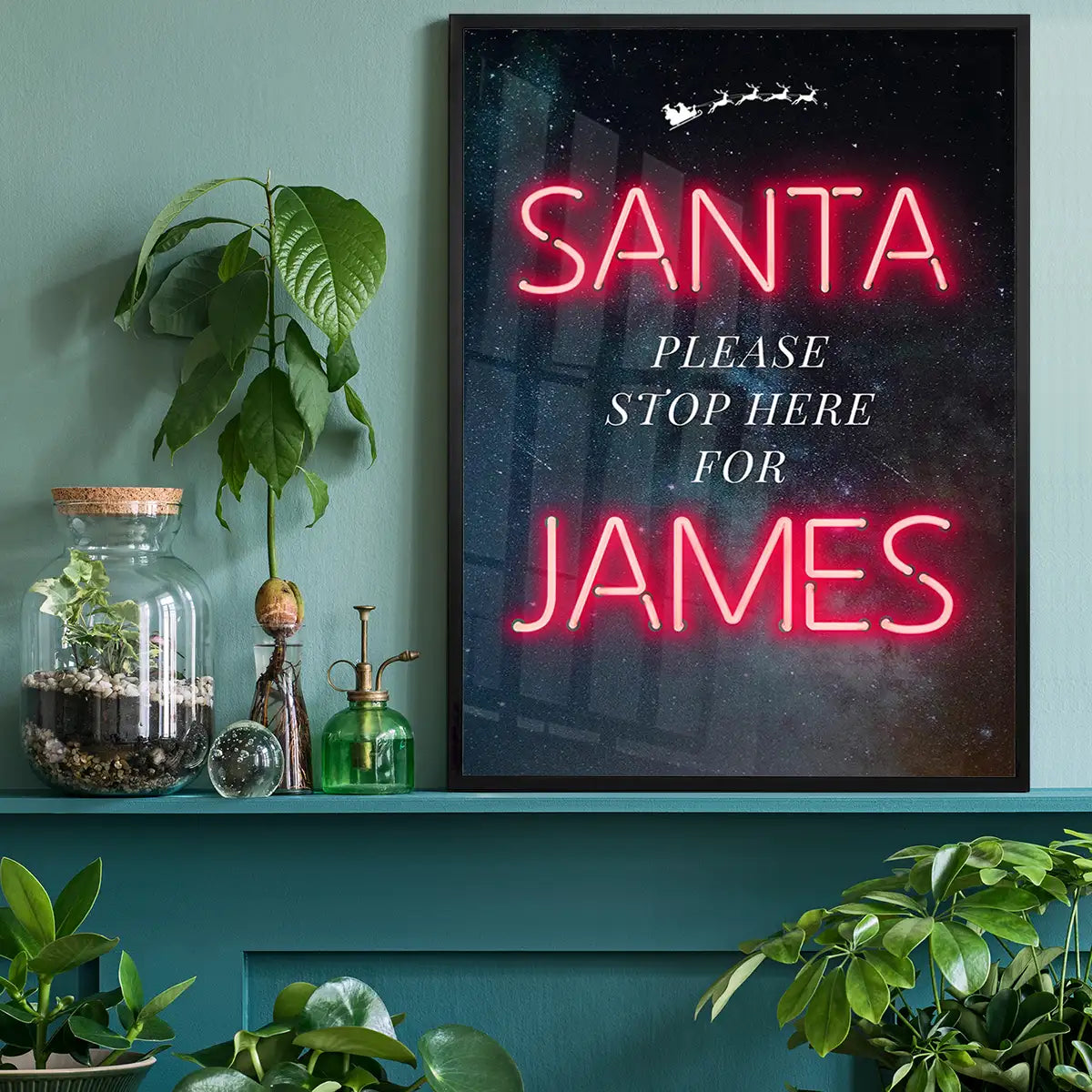 Santa Please Stop Here Custom Neon Print