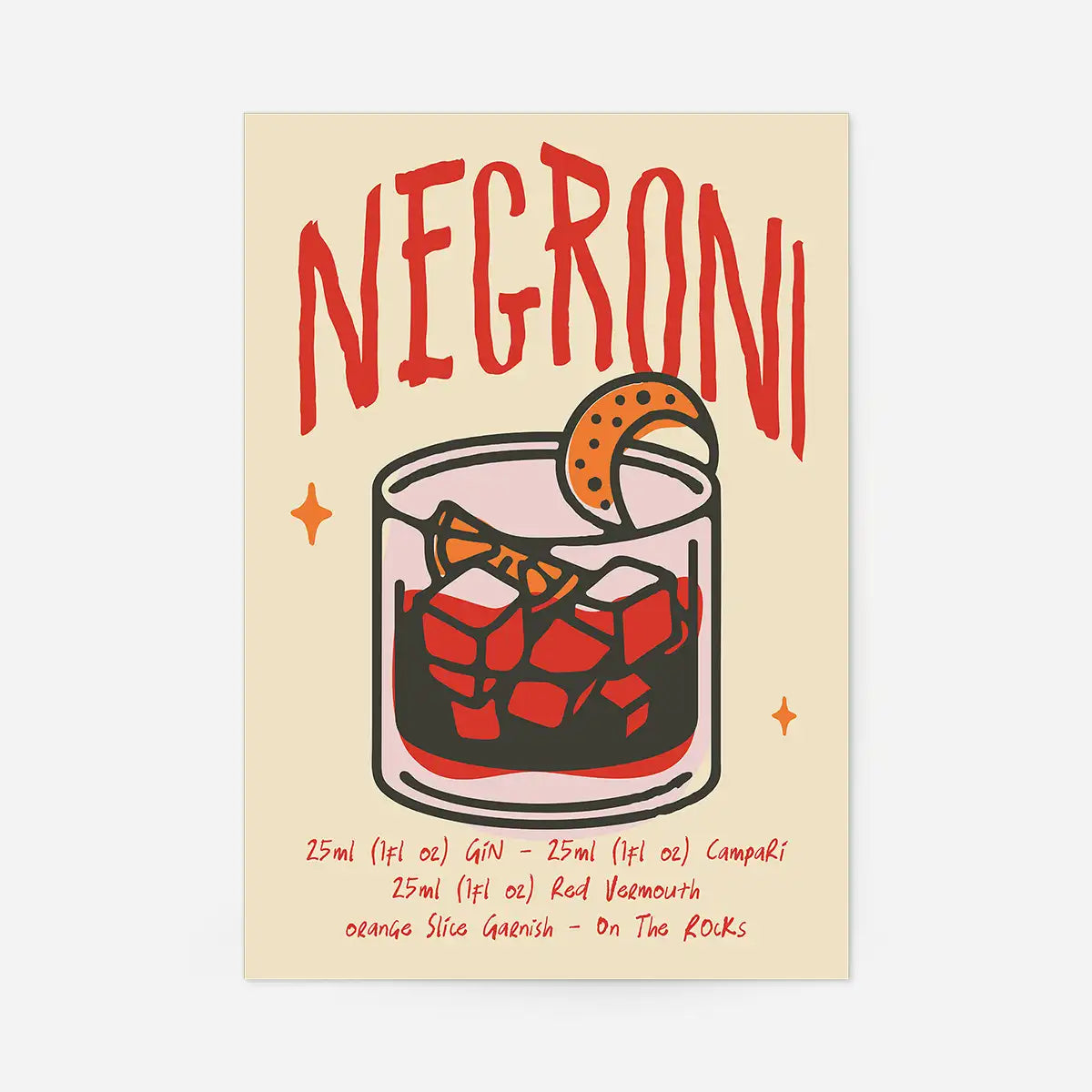 Cocktail Recipe Poster Print - Negroni