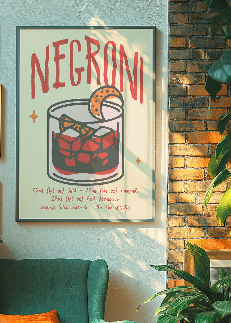 Cocktail Recipe Poster Print - Negroni