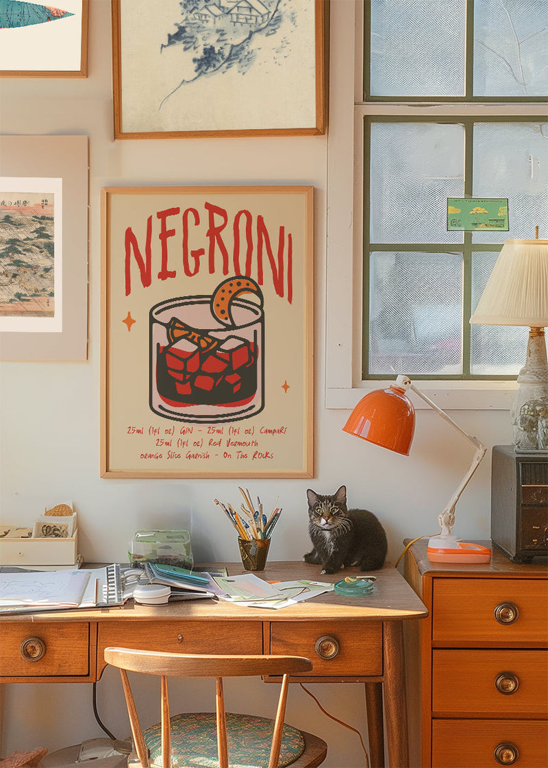 Cocktail Recipe Poster Print - Negroni