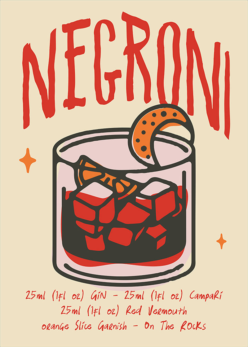 Cocktail Recipe Poster Print - Negroni