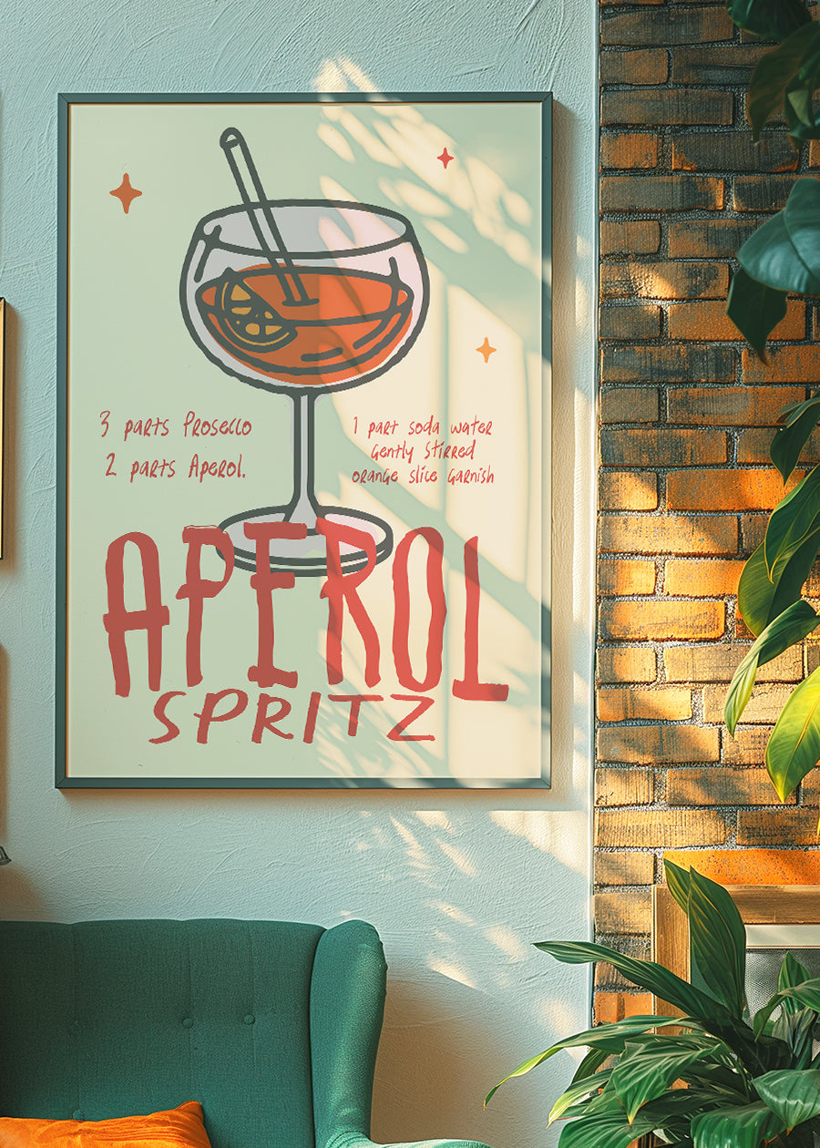 Cocktail Recipe Poster Print - Aperol Spritz