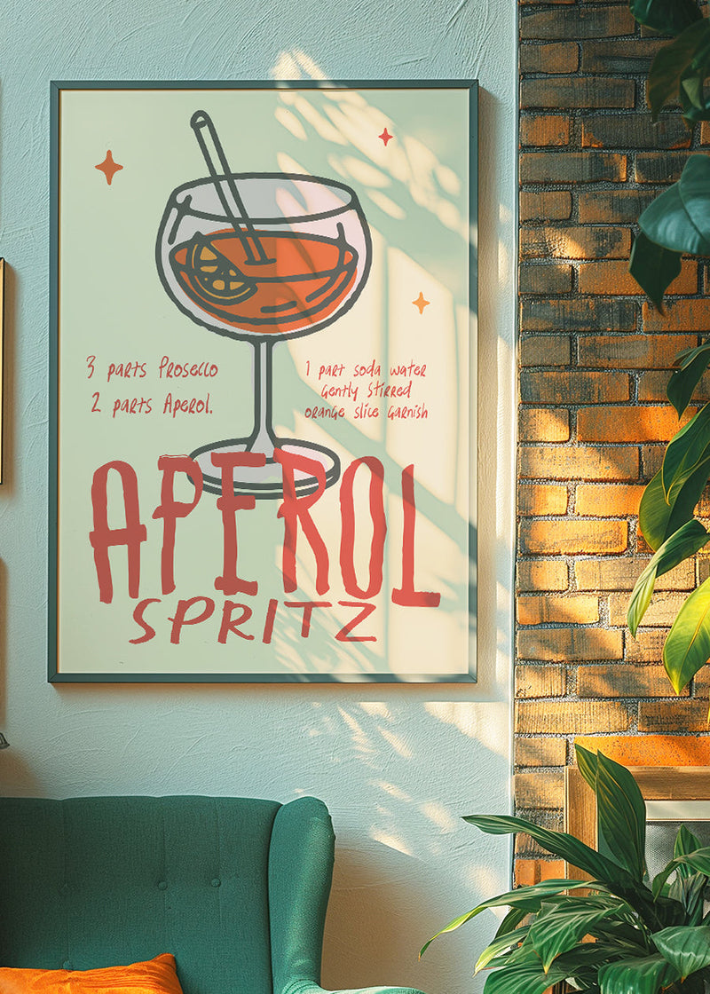 Cocktail Recipe Poster Print - Aperol Spritz