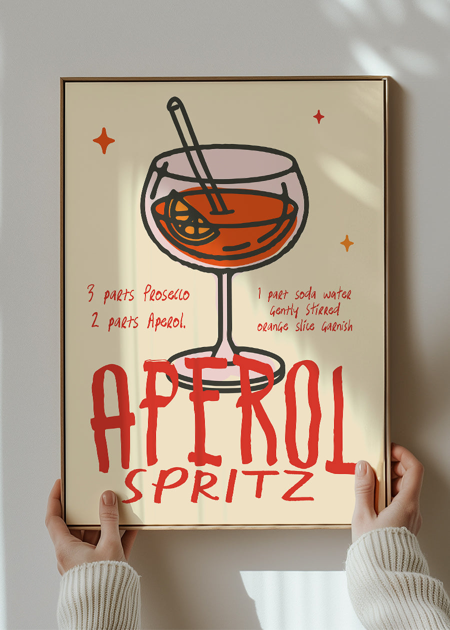 Cocktail Recipe Poster Print - Aperol Spritz