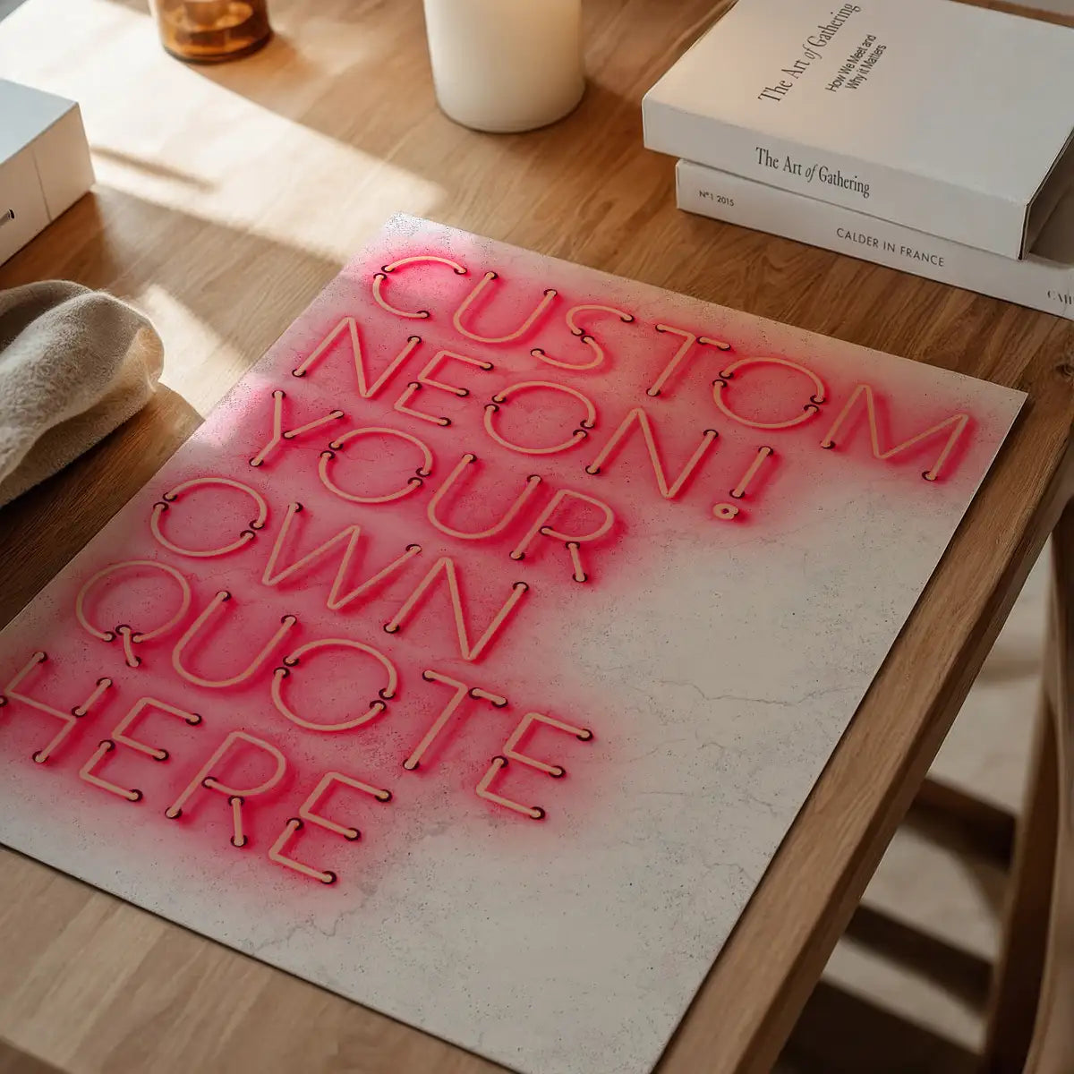 Custom Quote Straight Neon Sign White Marble Print