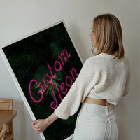 Custom Script Neon Sign Leaves Print