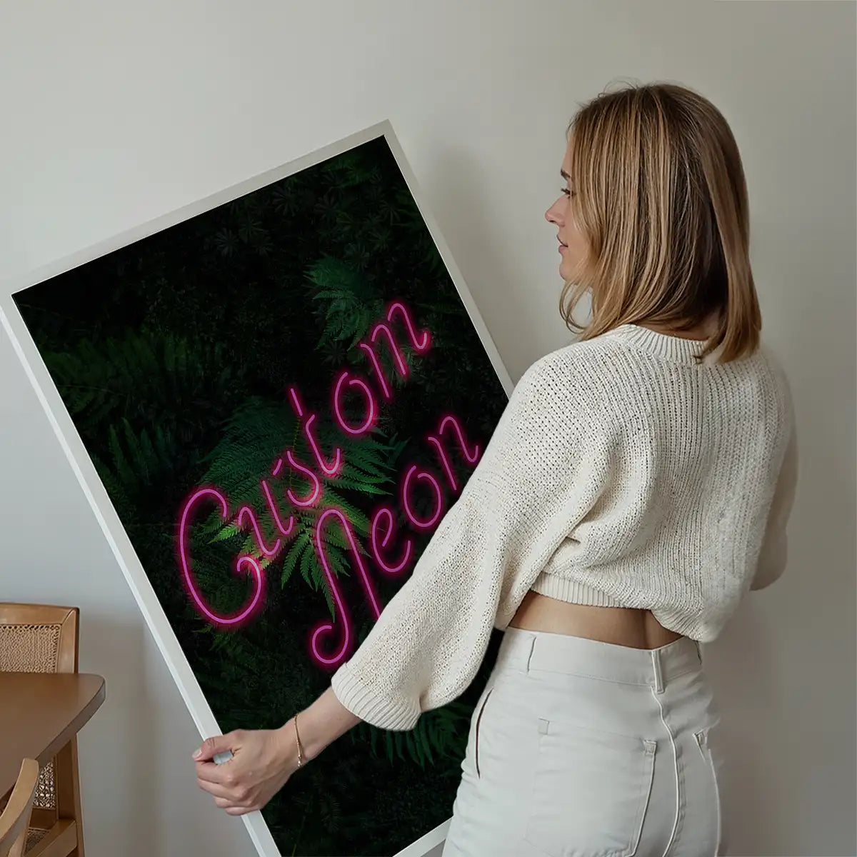 Custom Script Neon Sign Leaves Print