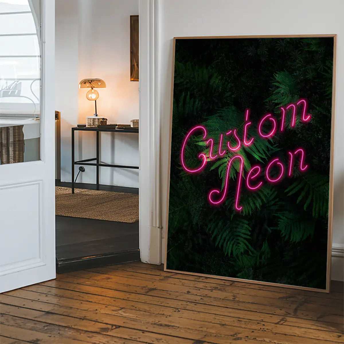 Custom Script Neon Sign Leaves Print