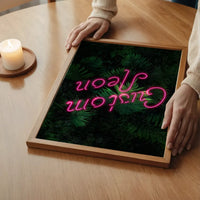Custom Script Neon Sign Leaves Print