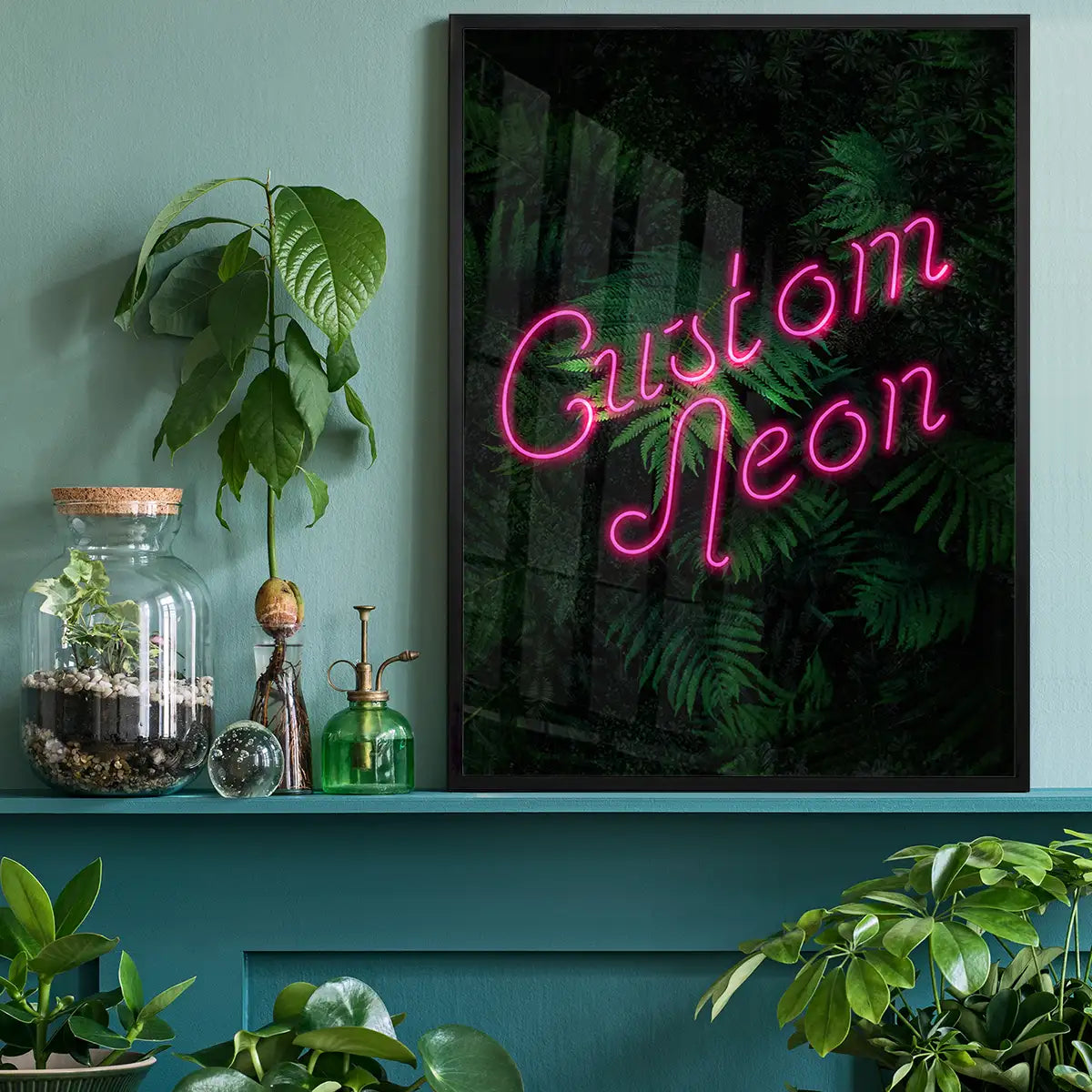 Custom Script Neon Sign Leaves Print