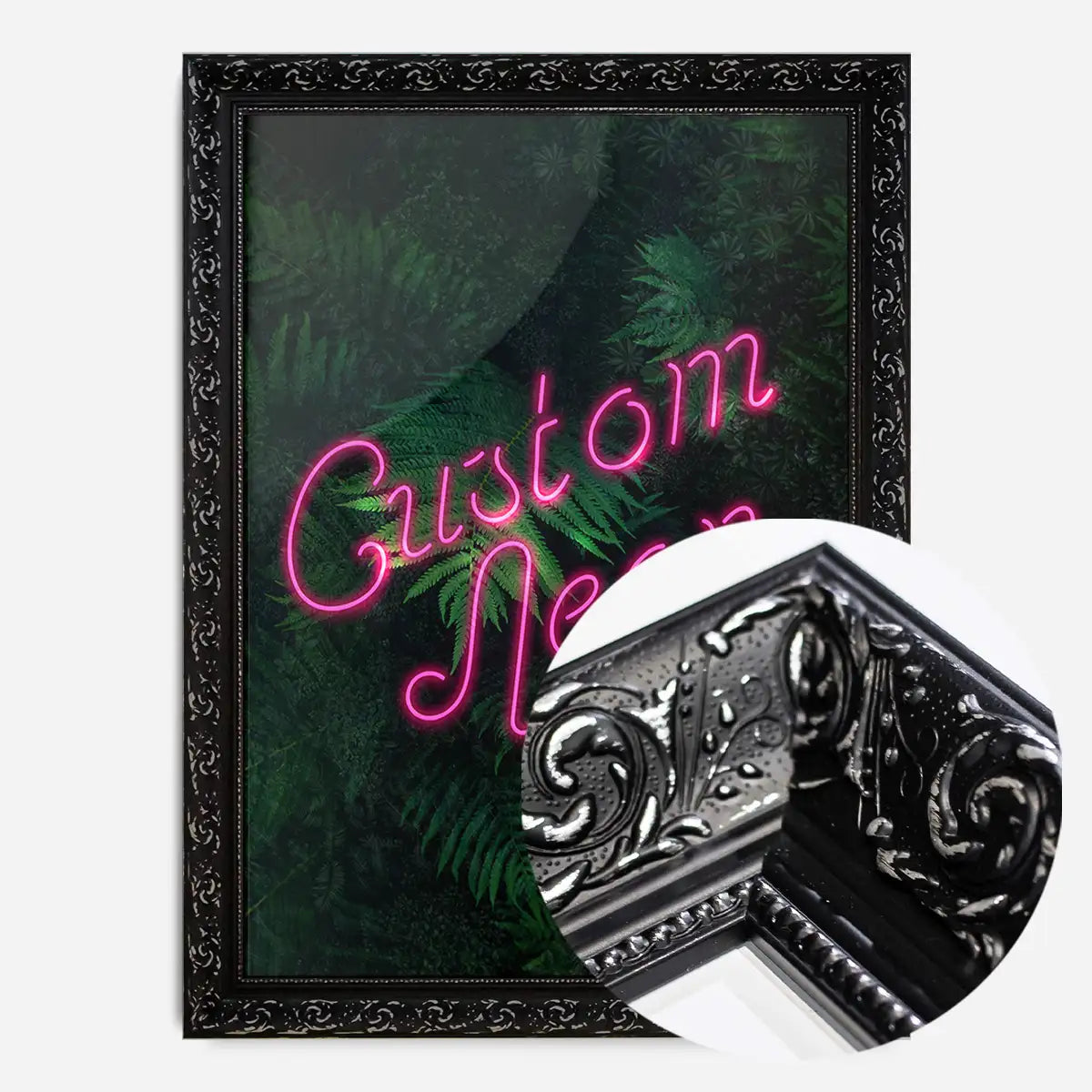 Custom Script Neon Sign Leaves Print