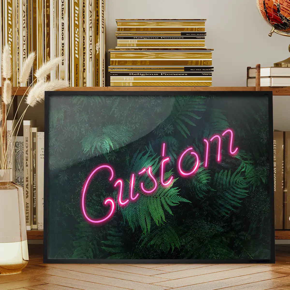 Custom Script Neon Sign Leaves Landscape Print