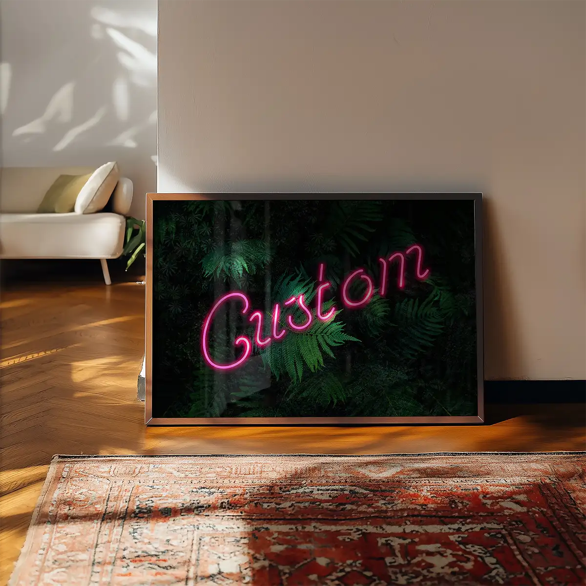 Custom Script Neon Sign Leaves Landscape Print