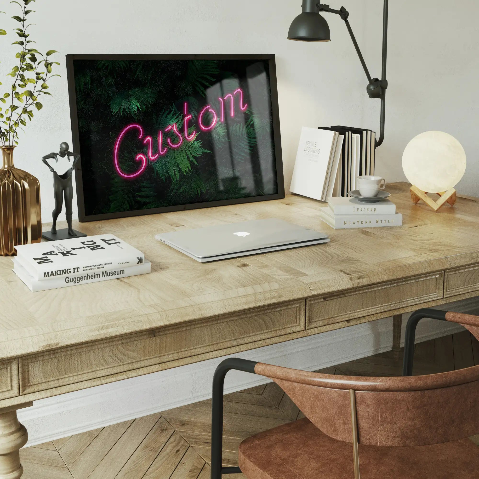 Custom Script Neon Sign Leaves Landscape Print