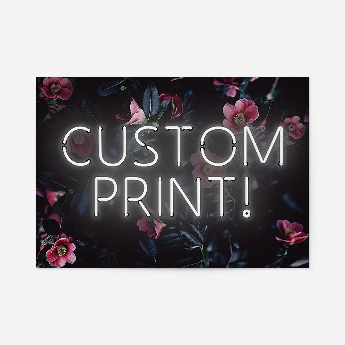 Custom White Neon Sign Floral Background Print