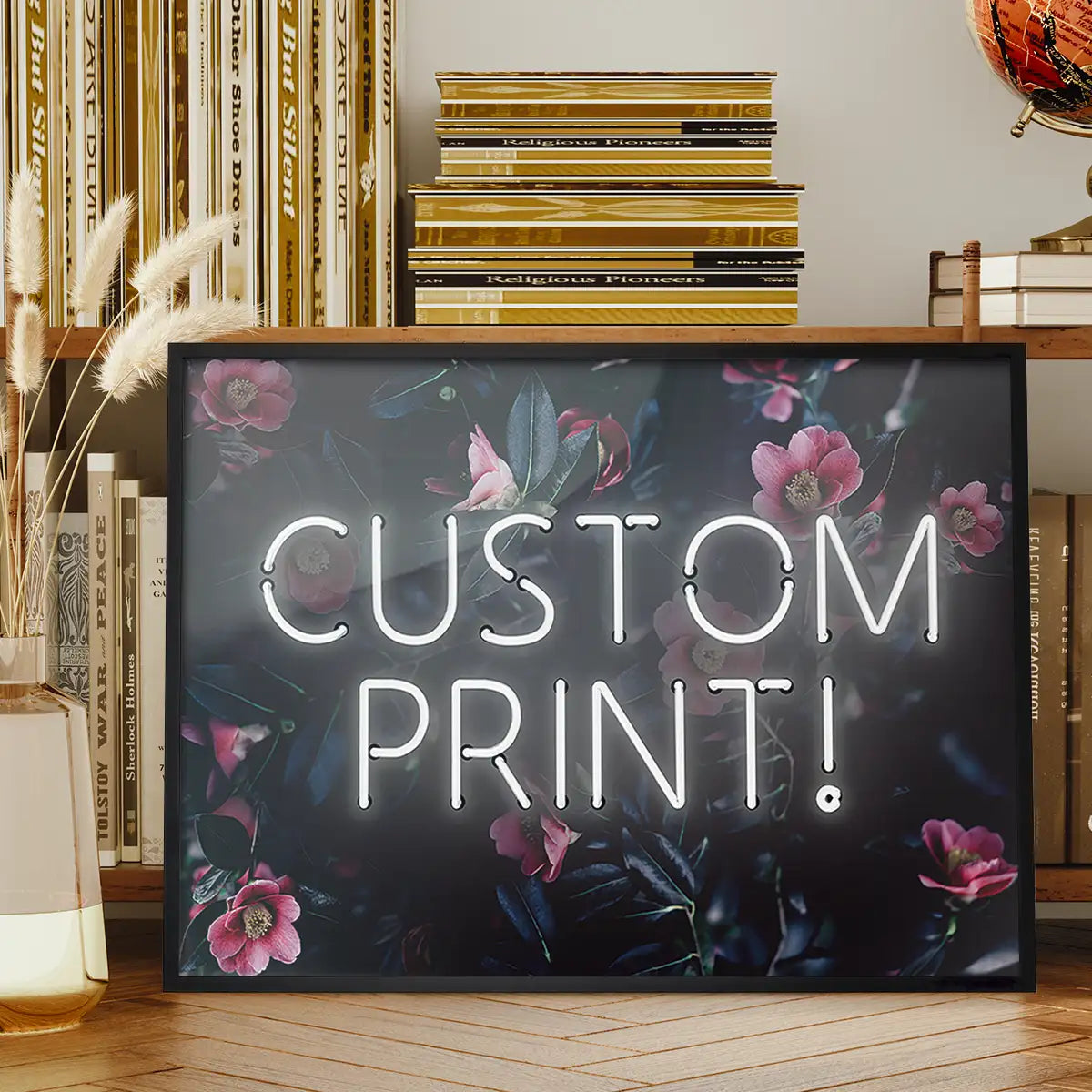 Custom White Neon Sign Floral Background Print