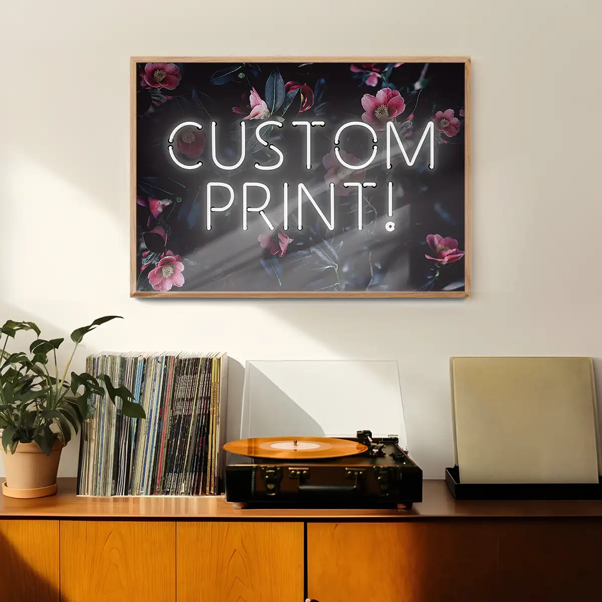 Custom White Neon Sign Floral Background Print