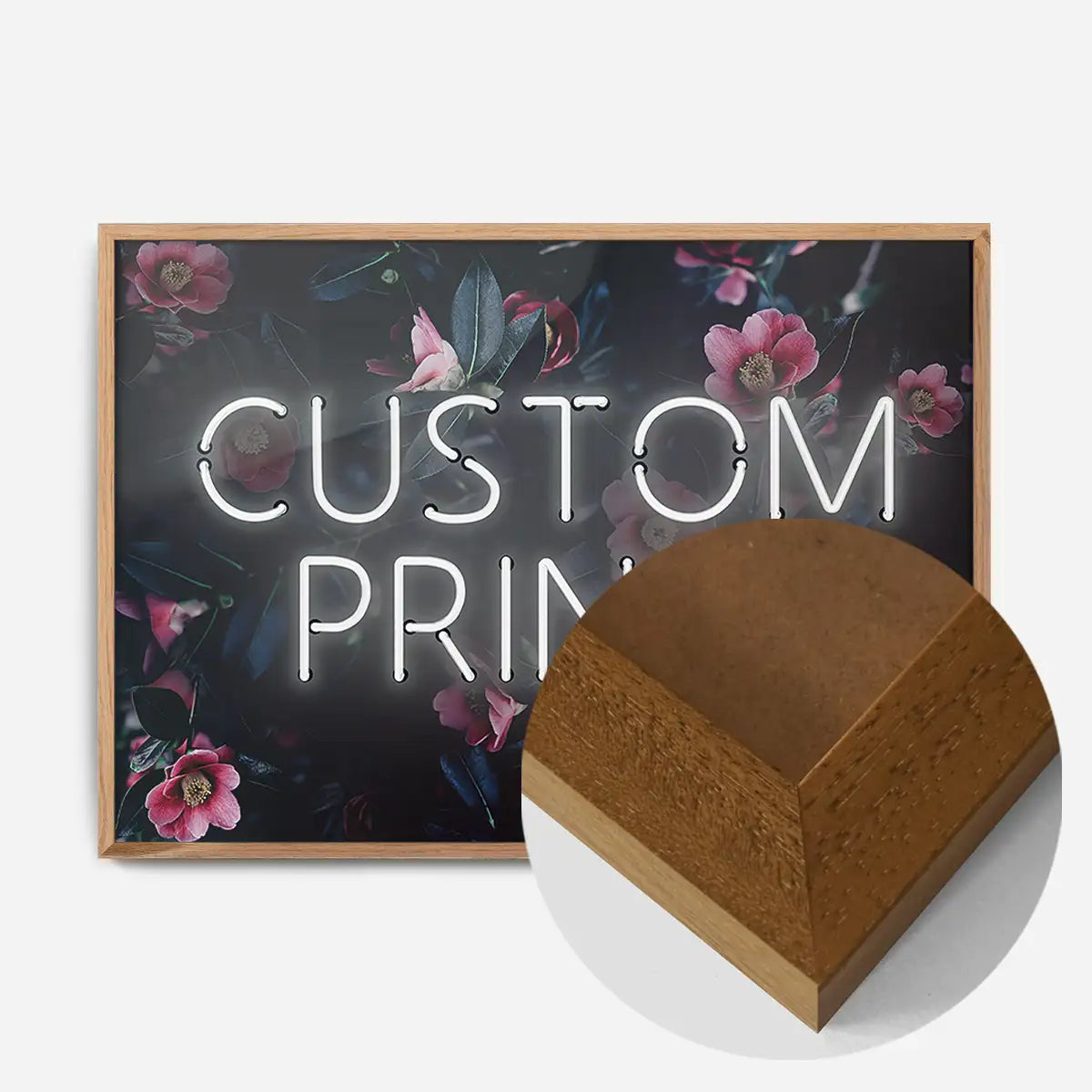 Custom White Neon Sign Floral Background Print