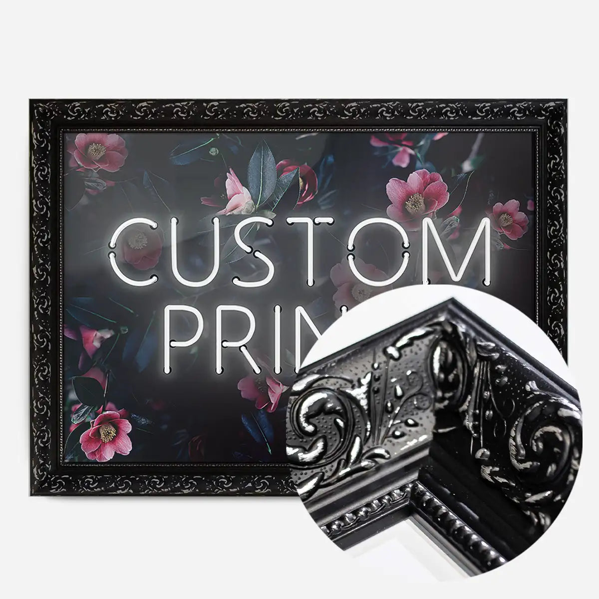 Custom White Neon Sign Floral Background Print