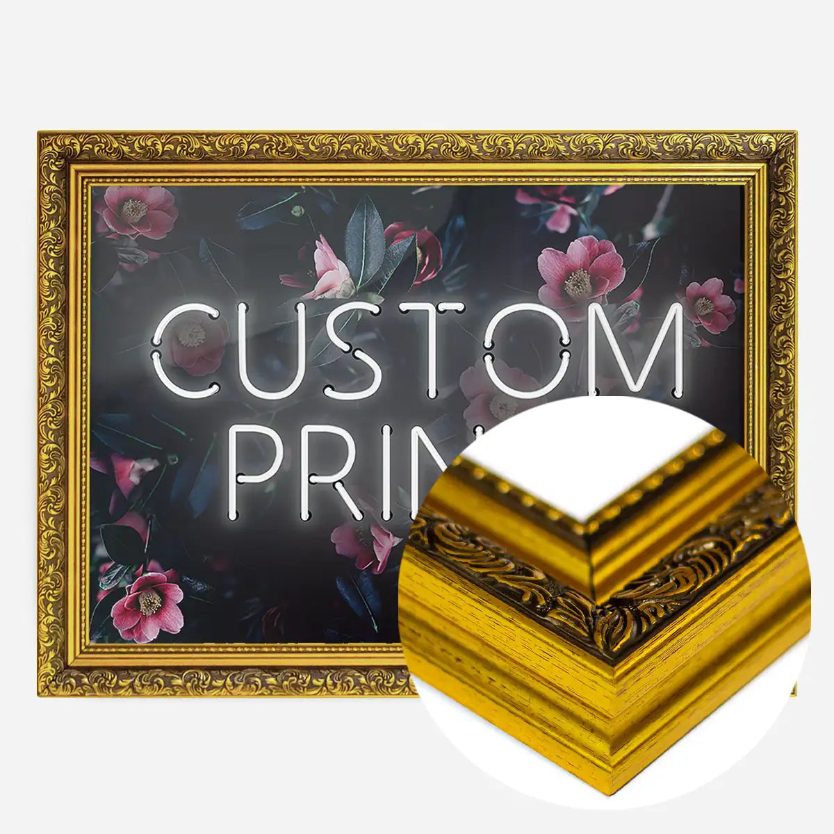 Custom White Neon Sign Floral Background Print