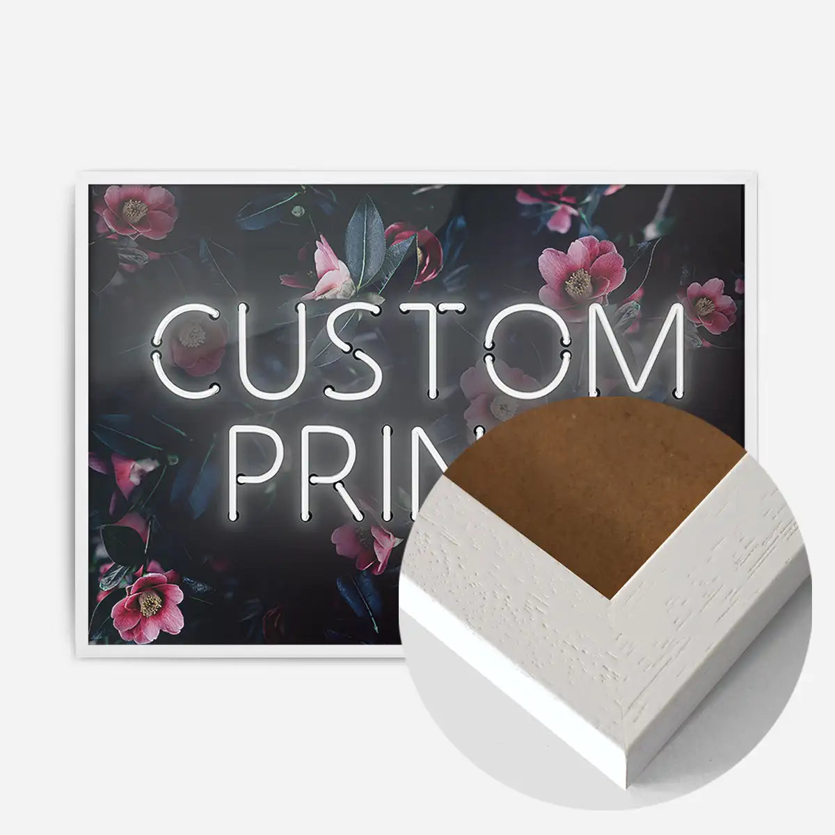 Custom White Neon Sign Floral Background Print