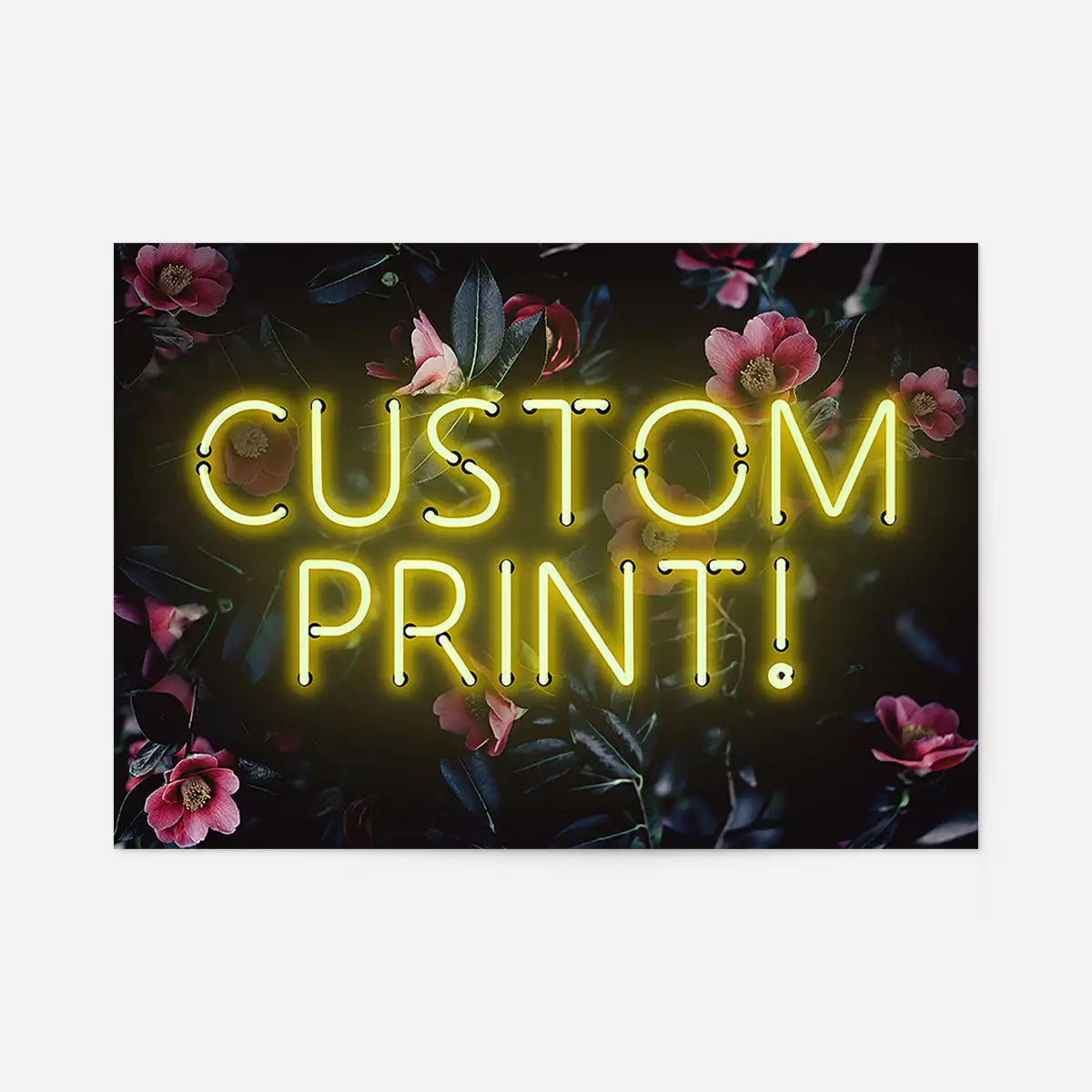 Custom Yellow Neon Sign Floral Background Print