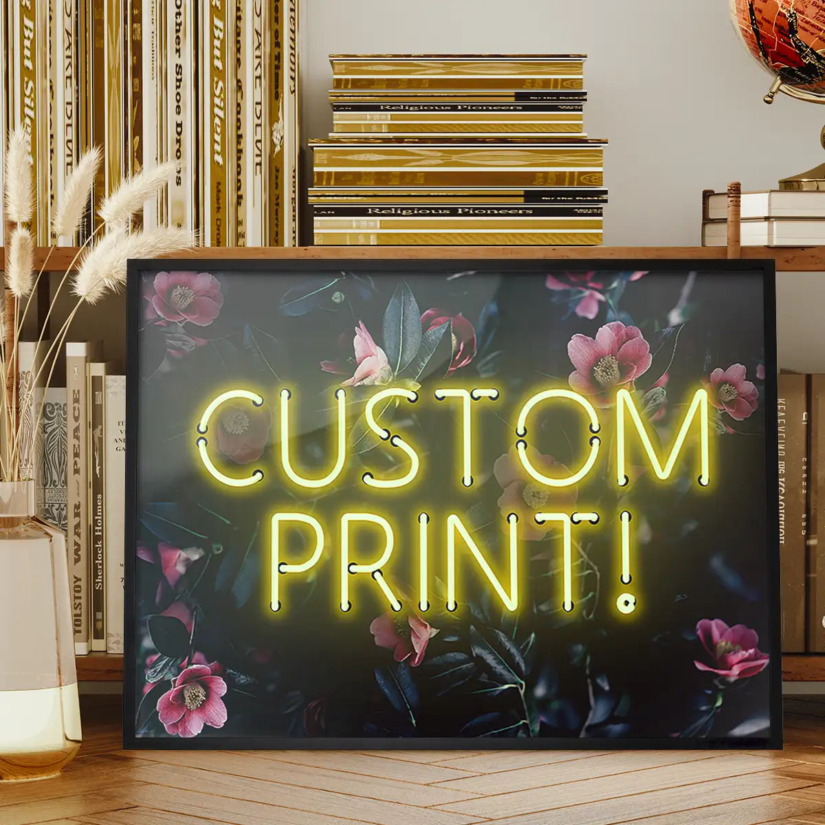 Custom Yellow Neon Sign Floral Background Print