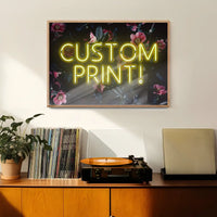 Custom Yellow Neon Sign Floral Background Print