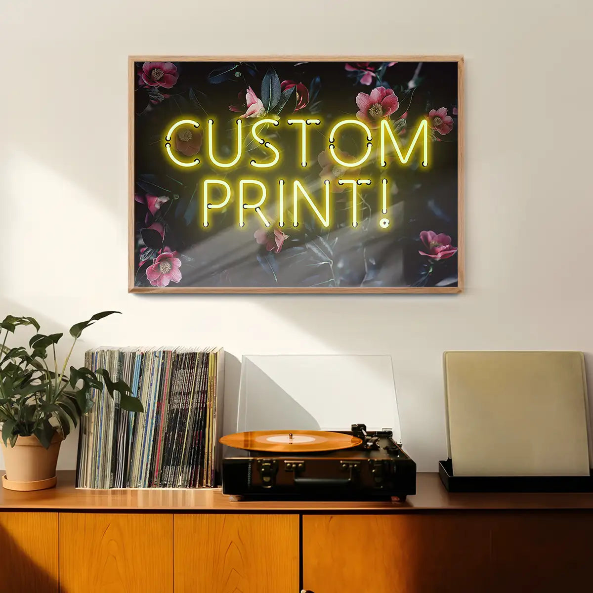 Custom Yellow Neon Sign Floral Background Print