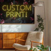 Custom Yellow Neon Sign Floral Background Print