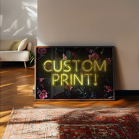 Custom Yellow Neon Sign Floral Background Print
