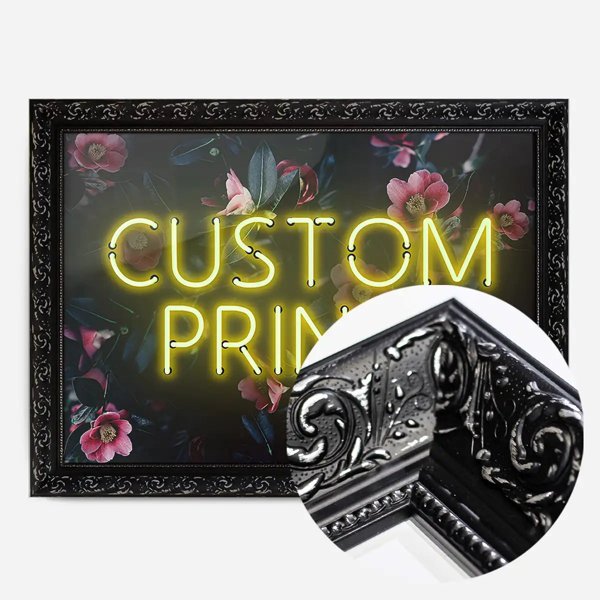 Custom Yellow Neon Sign Floral Background Print