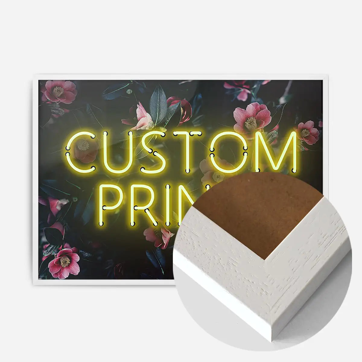 Custom Yellow Neon Sign Floral Background Print