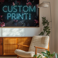 Custom Blue Neon Sign Floral Background Print
