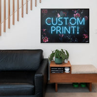 Custom Blue Neon Sign Floral Background Print