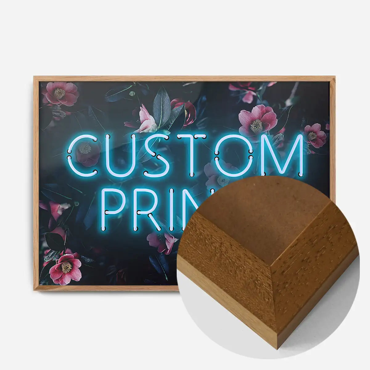 Custom Blue Neon Sign Floral Background Print