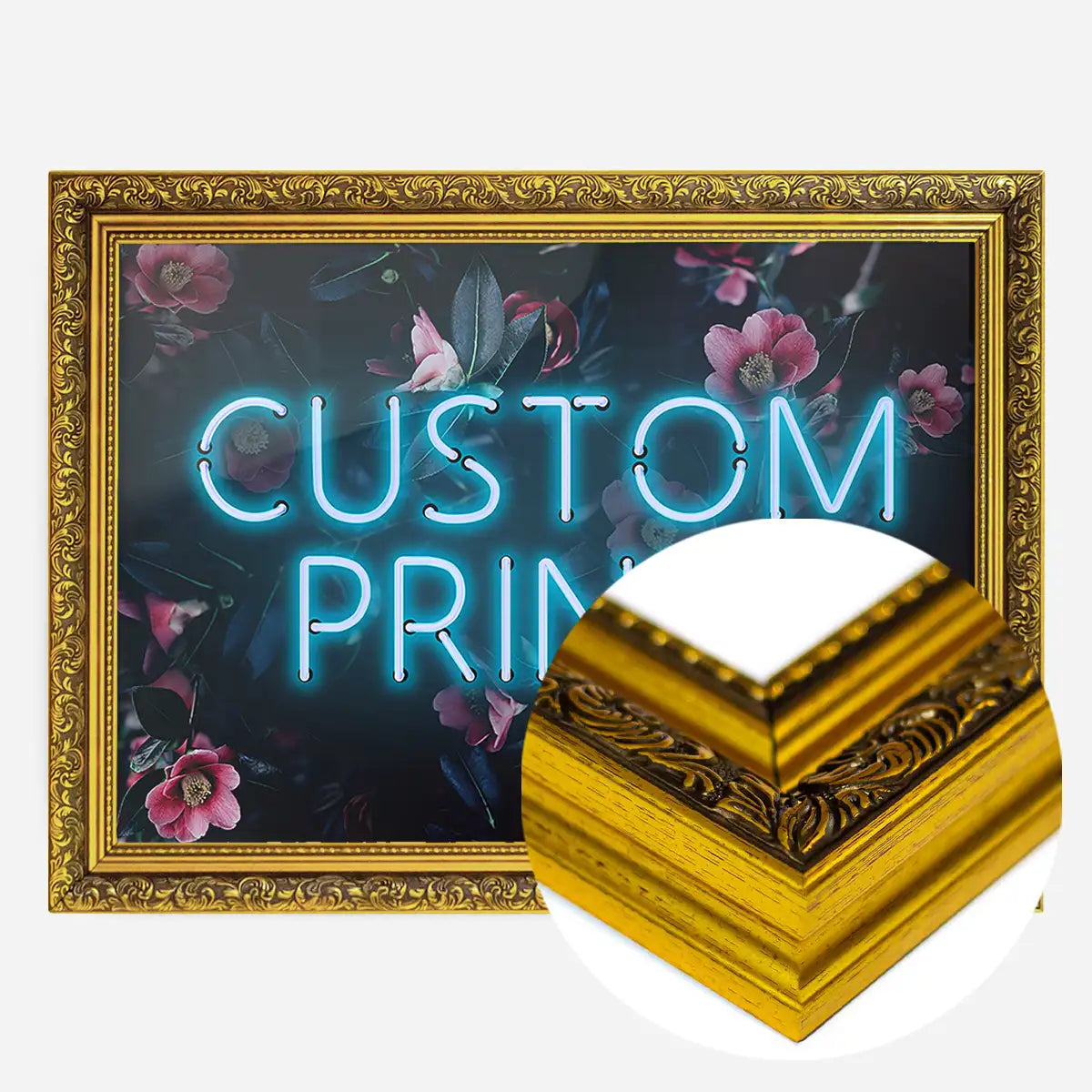 Custom Blue Neon Sign Floral Background Print