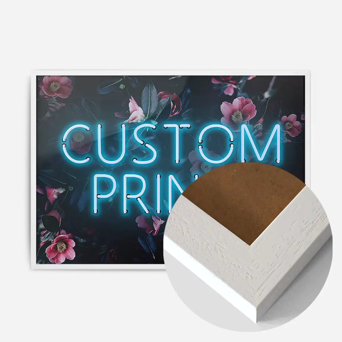 Custom Blue Neon Sign Floral Background Print