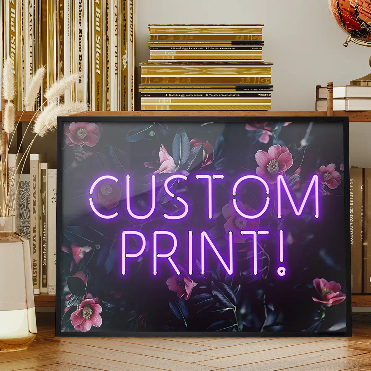 Custom Purple Neon Sign Floral Background Print