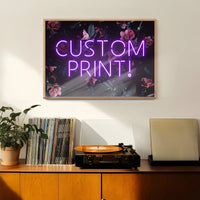 Custom Purple Neon Sign Floral Background Print